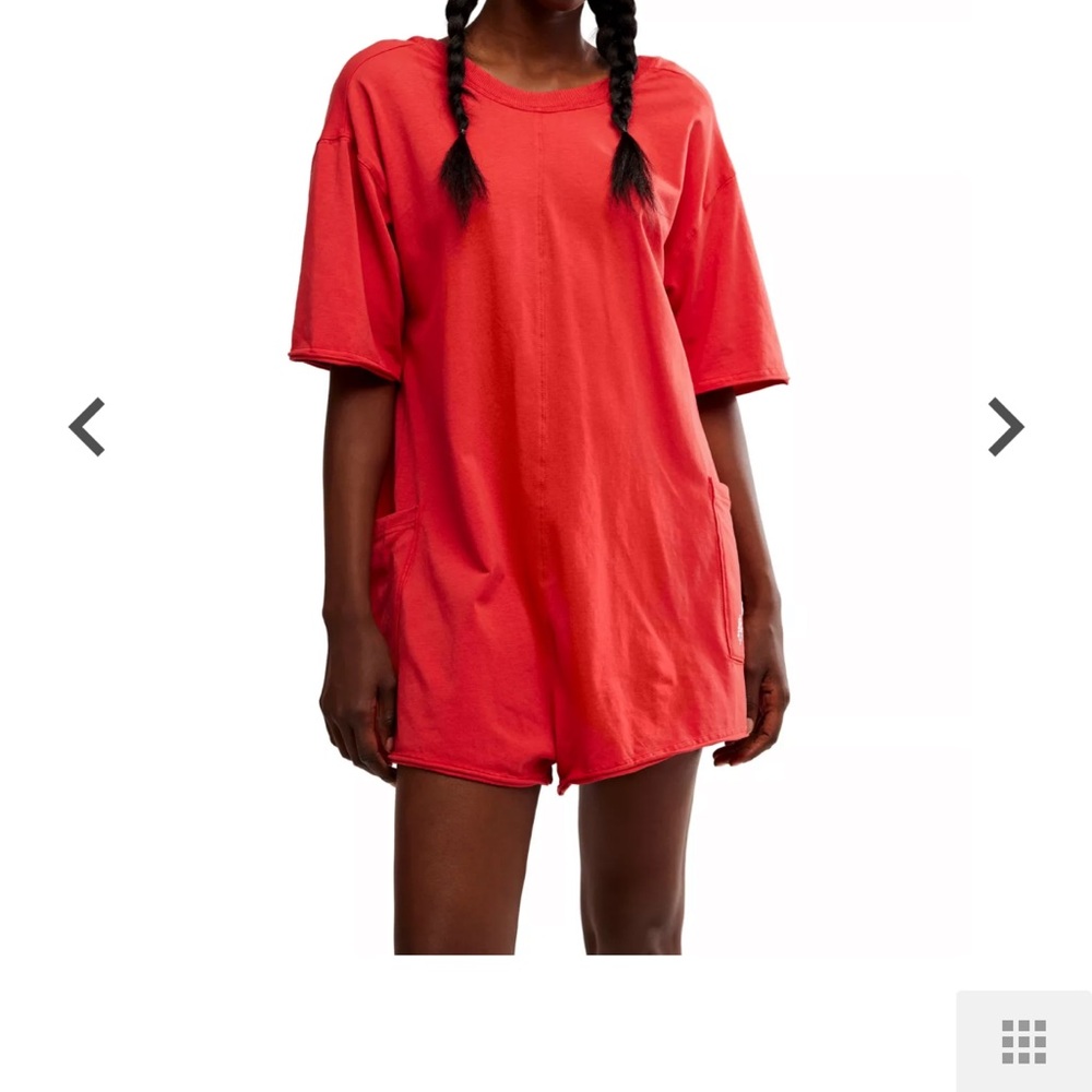 Free People Hot Shot Tee Romper in Winterberry/Red. Medium